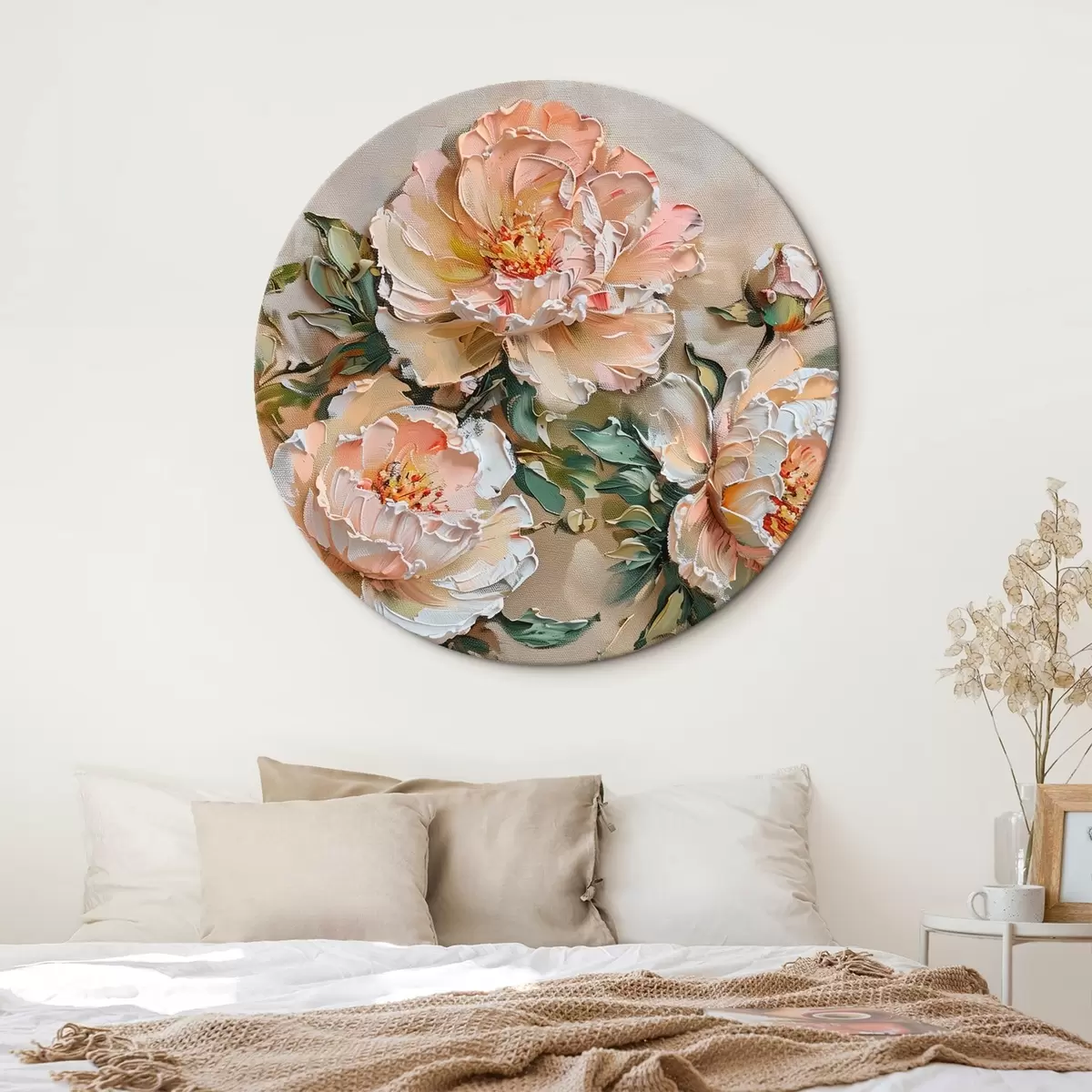 Okrúhle obrazy Pivoňka imitácia impasto r45447