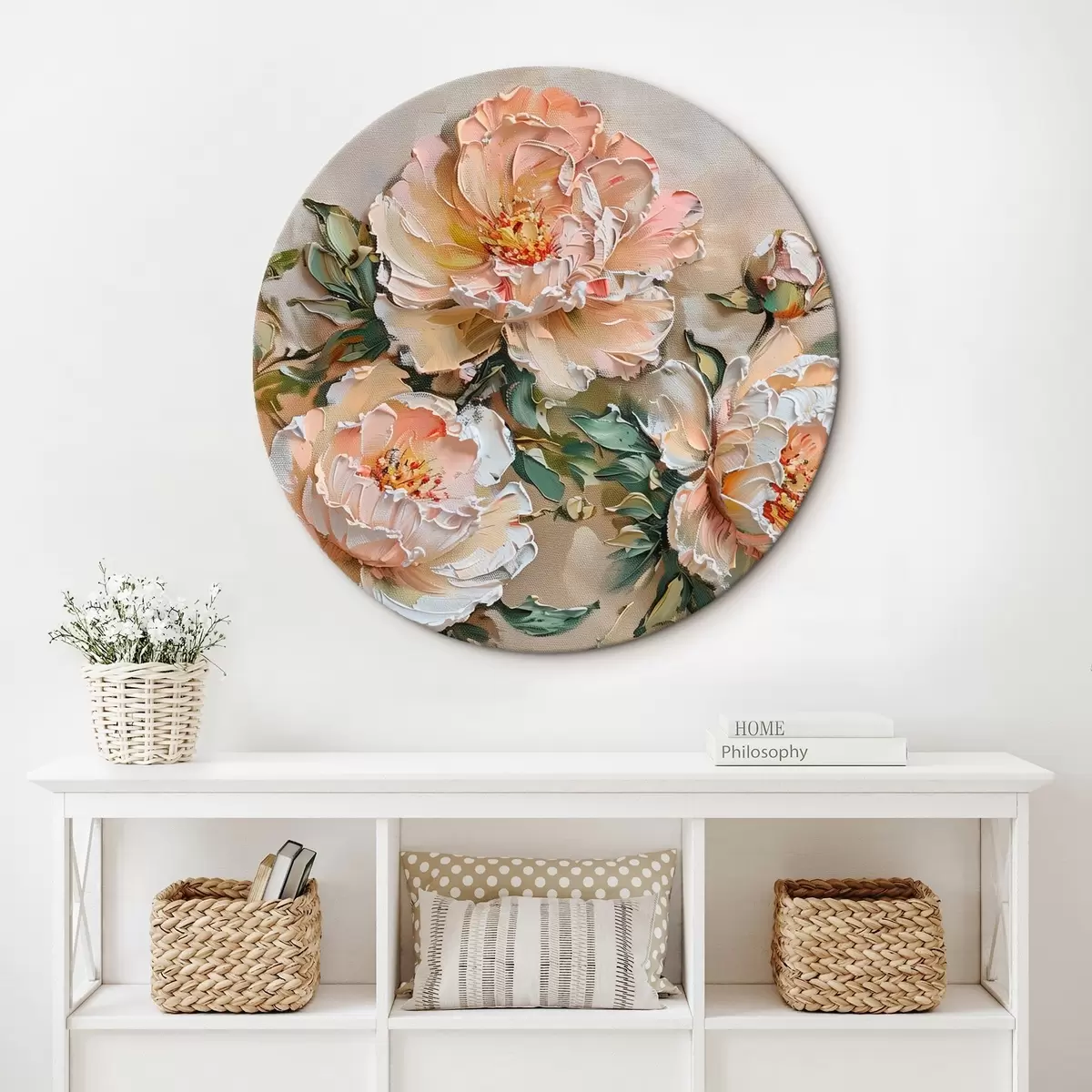 Okrúhle obrazy Pivoňka imitácia impasto r45447