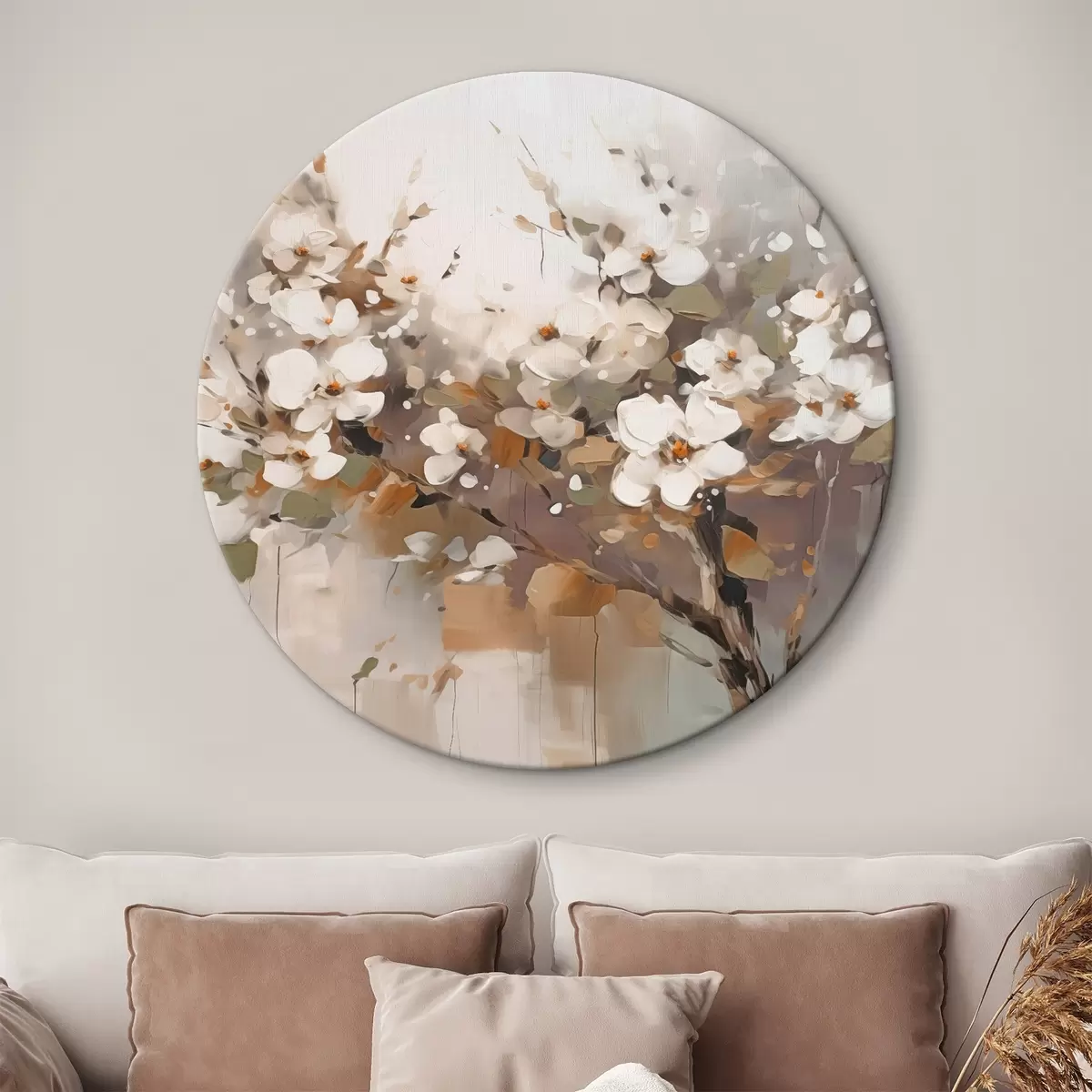 Okrúhle obrazy Abstraktná vetva s kvetmi r45579