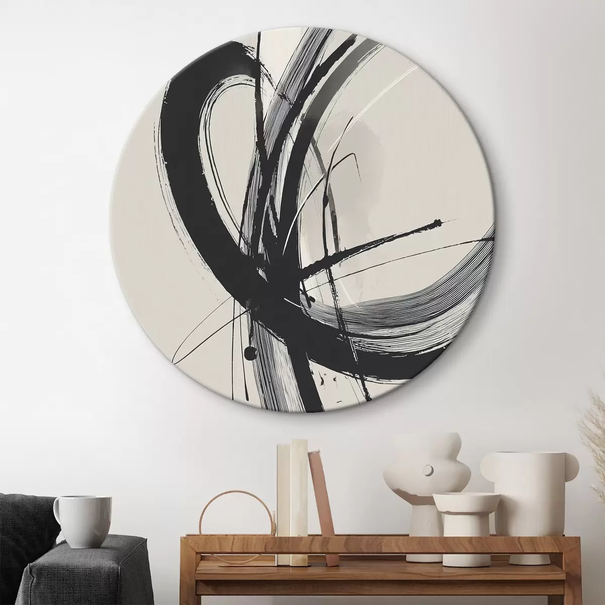 Okrúhle obrazy Abstraktné minimalistické ťahy štetcom r45582