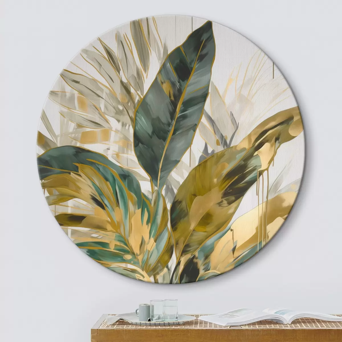 Okrúhle obrazy Abstraktné tropické listy r45589