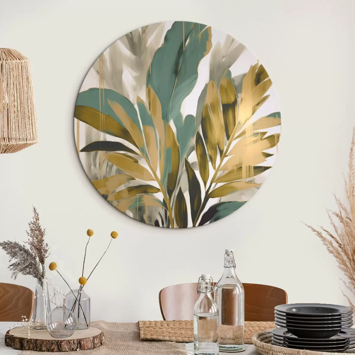 Okrúhle obrazy Abstraktné tropické listy r45590