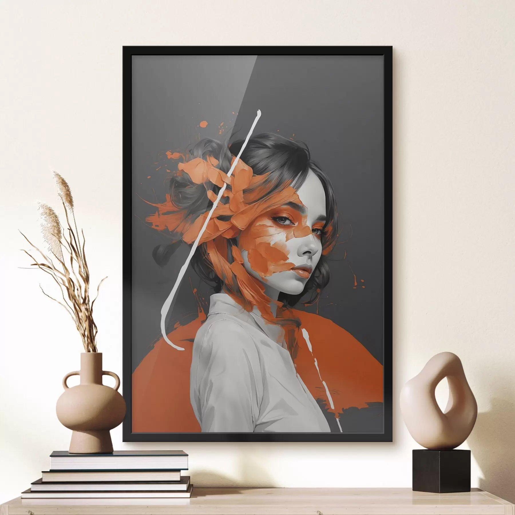 Fototapety Portrét ženy s oranžovými ťahmi štetca f45489