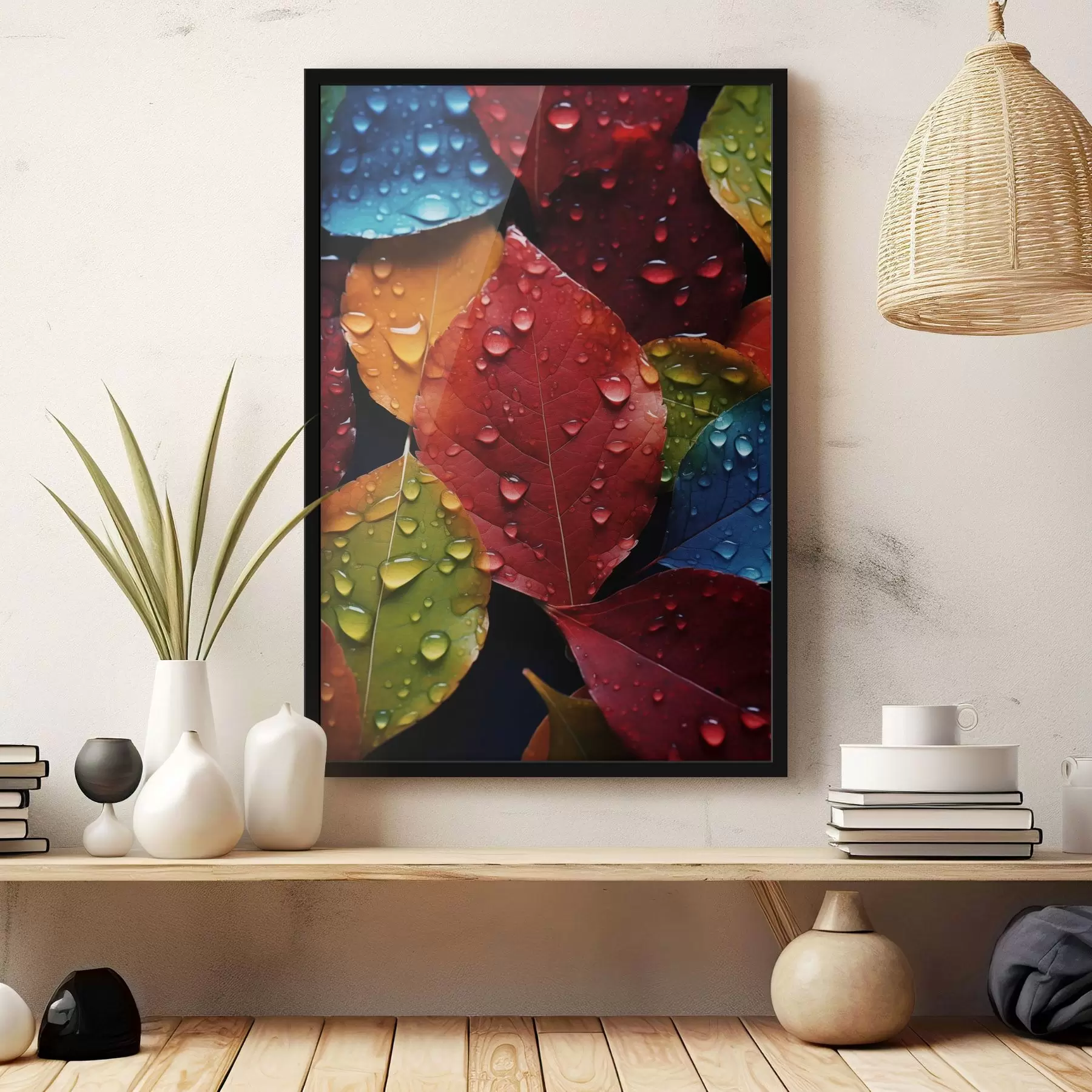 Fototapety Farebné listy s kvapkami vody f45516