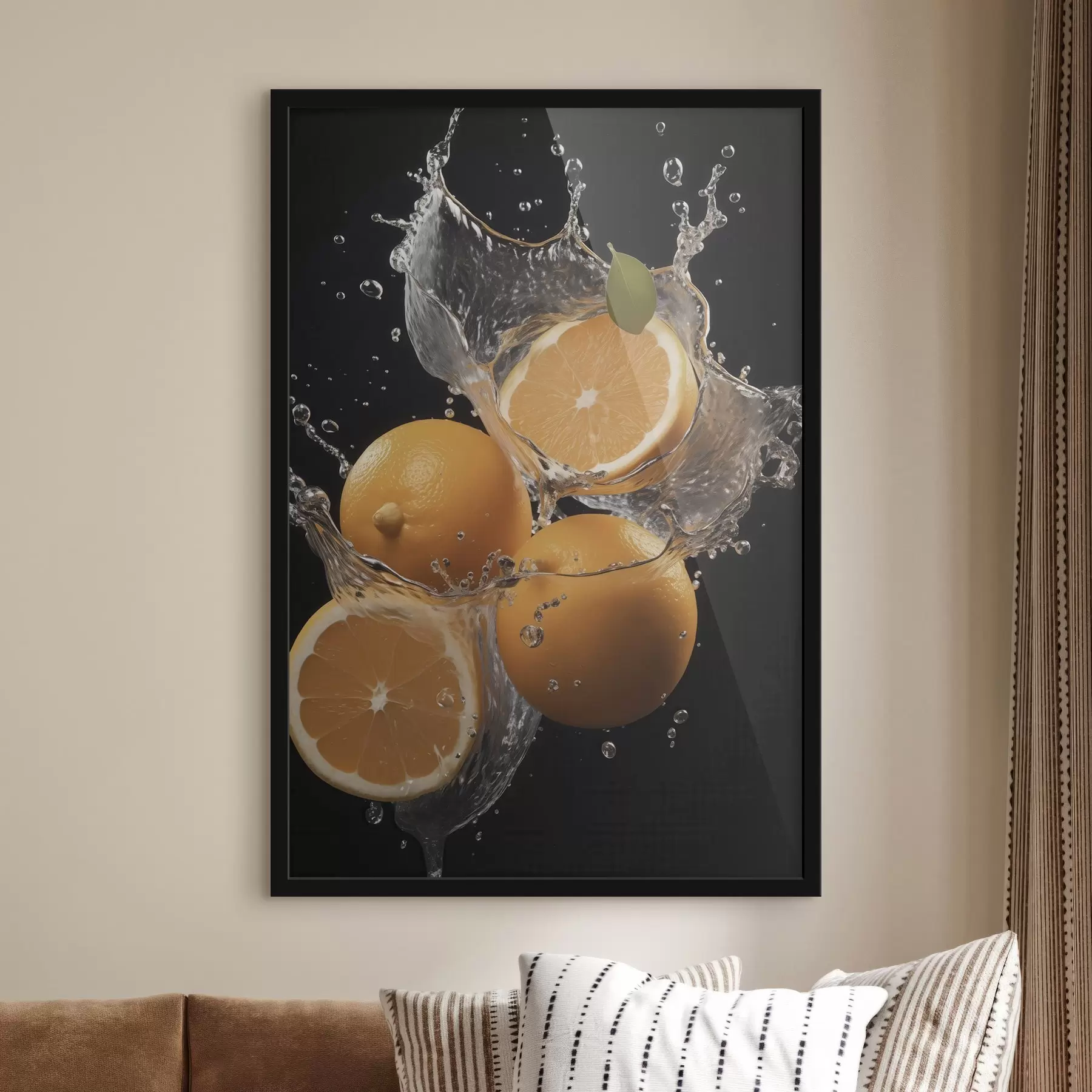 Fototapety Šťavnaté pomaranče v striekajúcej vode f45526