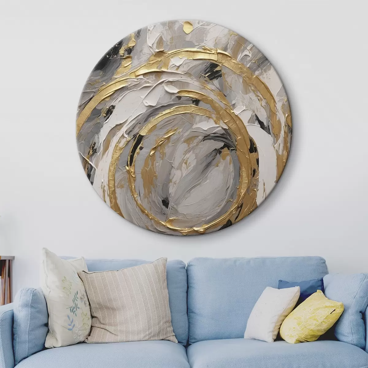 Okrúhle obrazy Abstraktné sústredné kruhy v odtieňoch sivej a bielej r45487 Okrúhle obrazy Abstraktné sústredné kruhy v odtieňoch sivej a bielej r45487