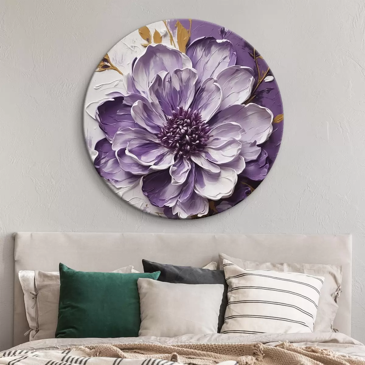 Okrúhle obrazy Fialový kvet v štýle volumetrickej maľby r45492 Okrúhle obrazy Fialový kvet v štýle volumetrickej maľby r45492