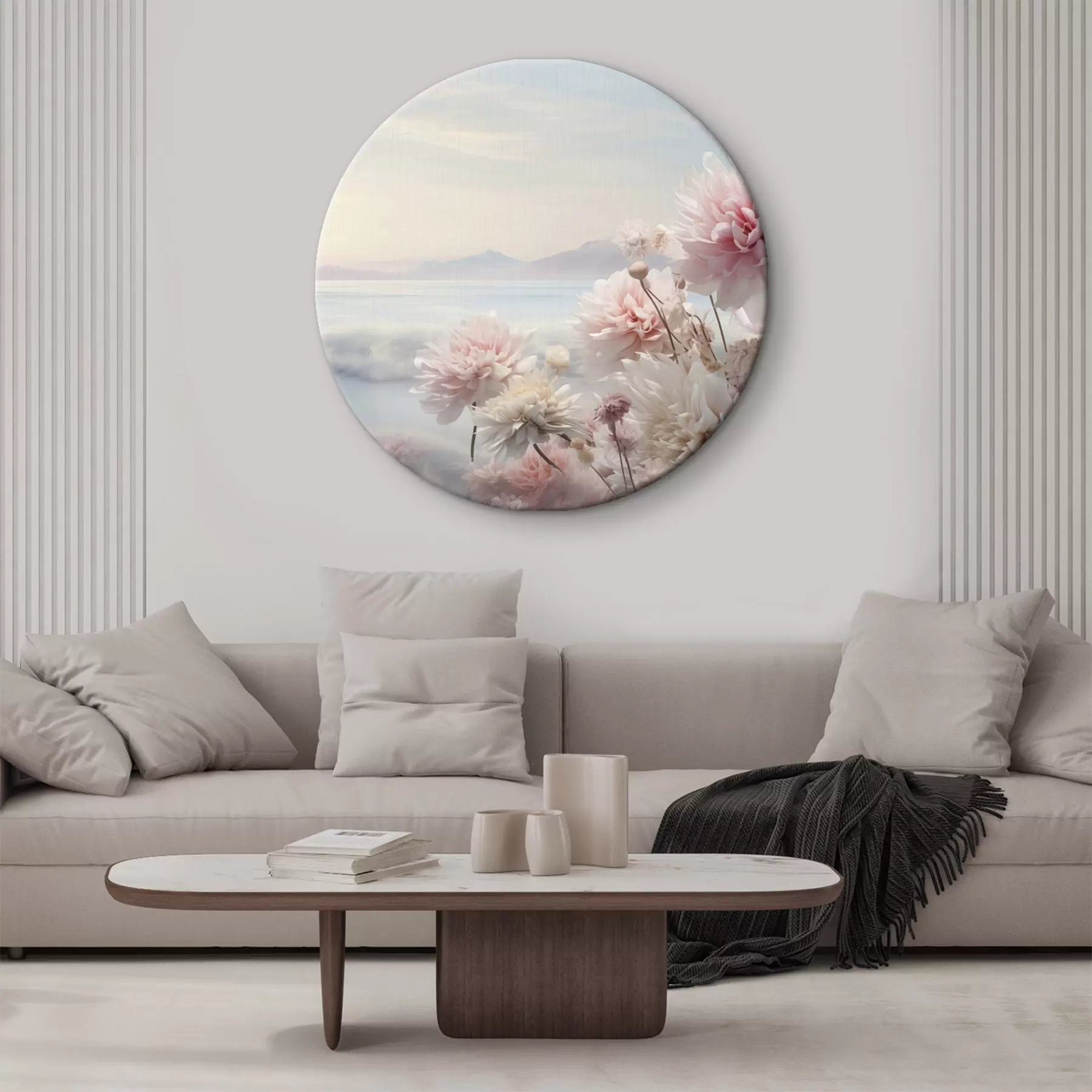 Obraz Jemné ružové kvety pri mori na úsvite r45496