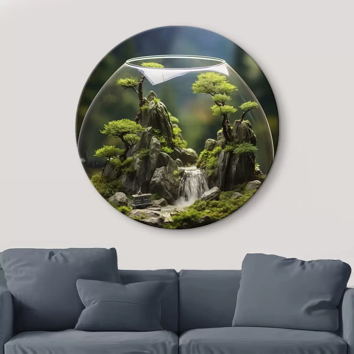 Okrúhle obrazy Modrý kvet s kvapkami vody na okvetných lístkoch r45502