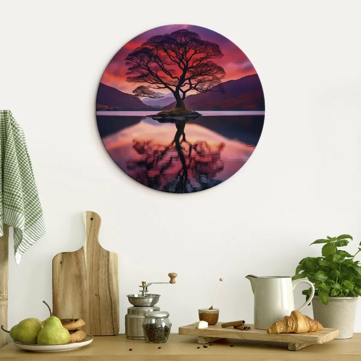 Okrúhle obrazy Veľký strom pri západe slnka r45504