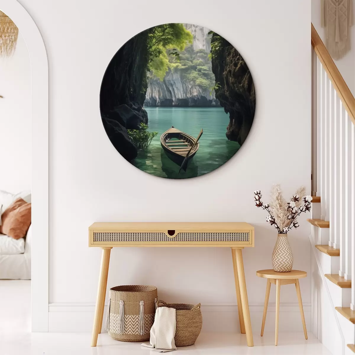 Okrúhle obrazy Osamelý strom na jazere pod ružovou oblohou r45507