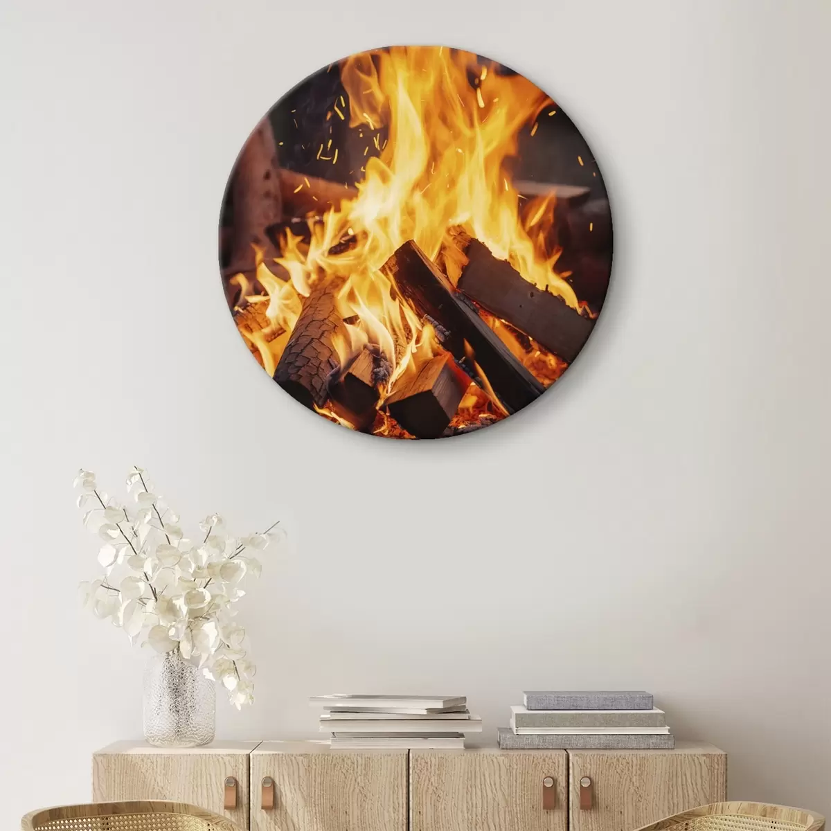 Okrúhle obrazy Ohnisko s drevom r45514