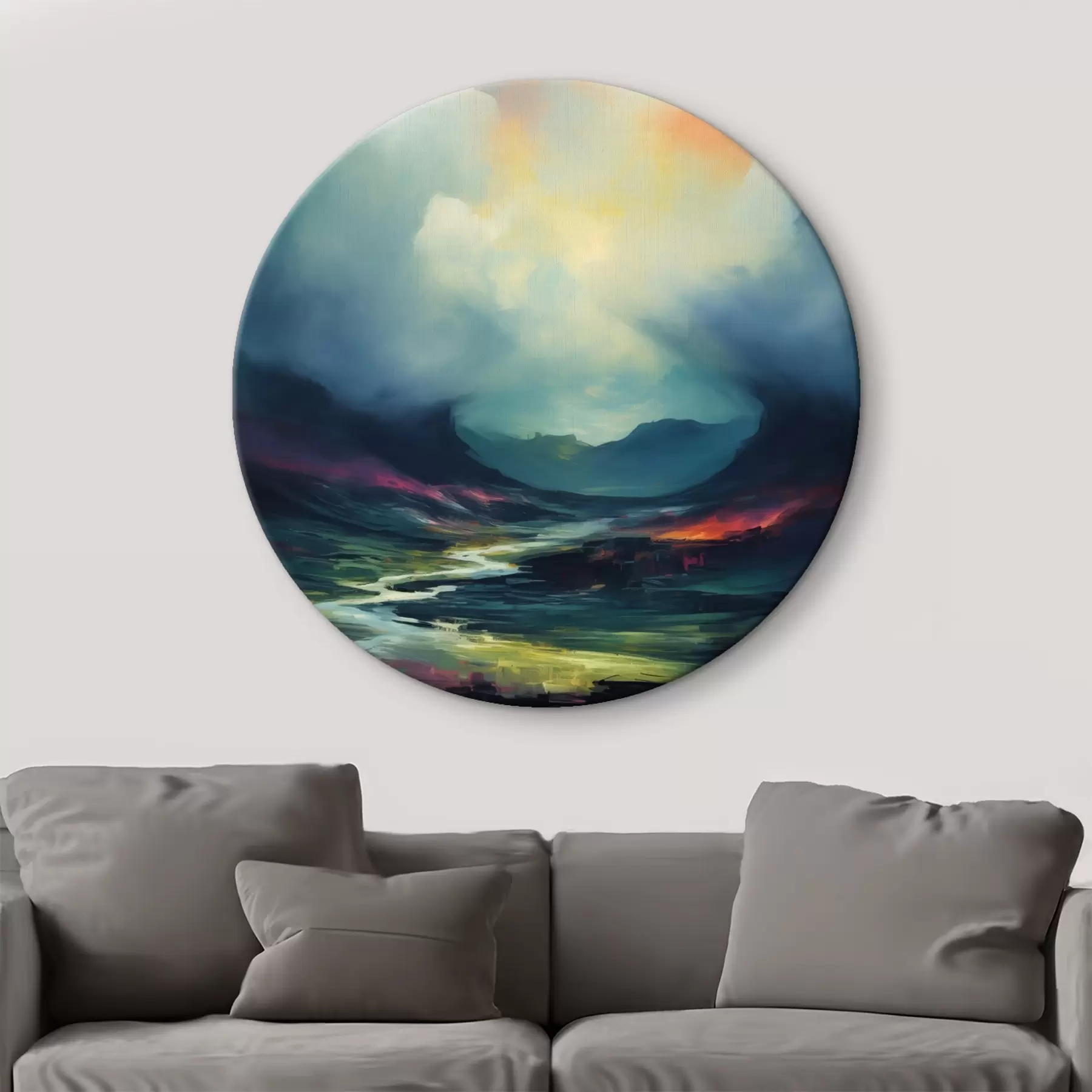 Obraz Abstraktná krajina s riekou a horami r45627