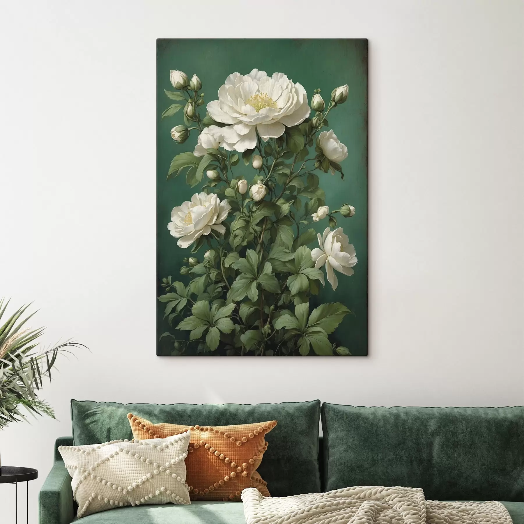 Obraz Krémové kvety pivonky na zelenom pozadí s45491