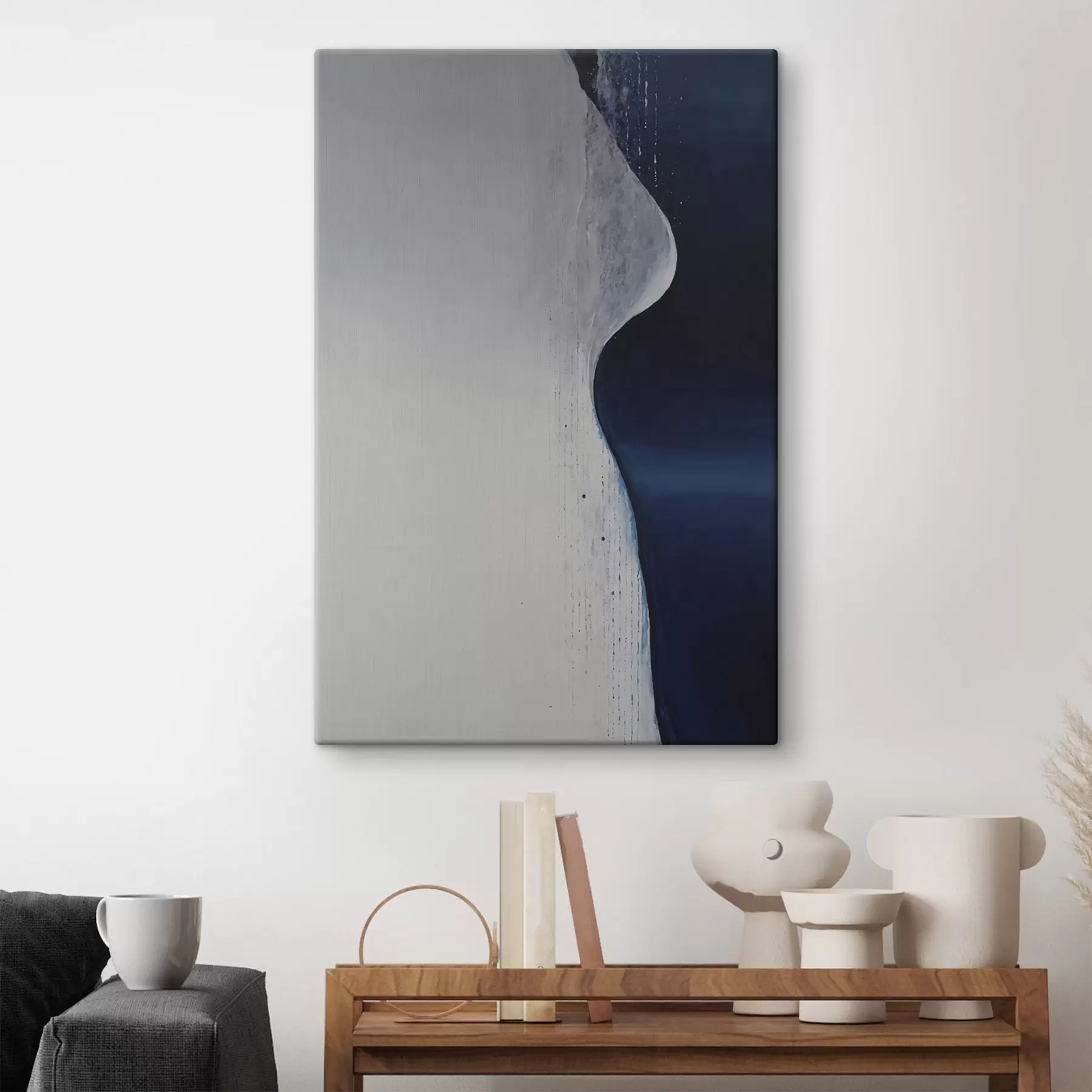Obraz Abstraktná maľba v odtieňoch bielej, modrej a tmavomodrej s45493