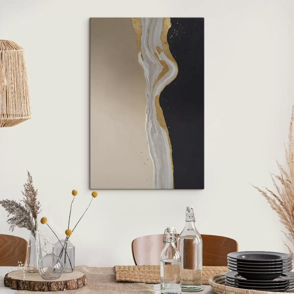 Obraz Abstraktná maľba v odtieňoch béžovej a čiernej s45494