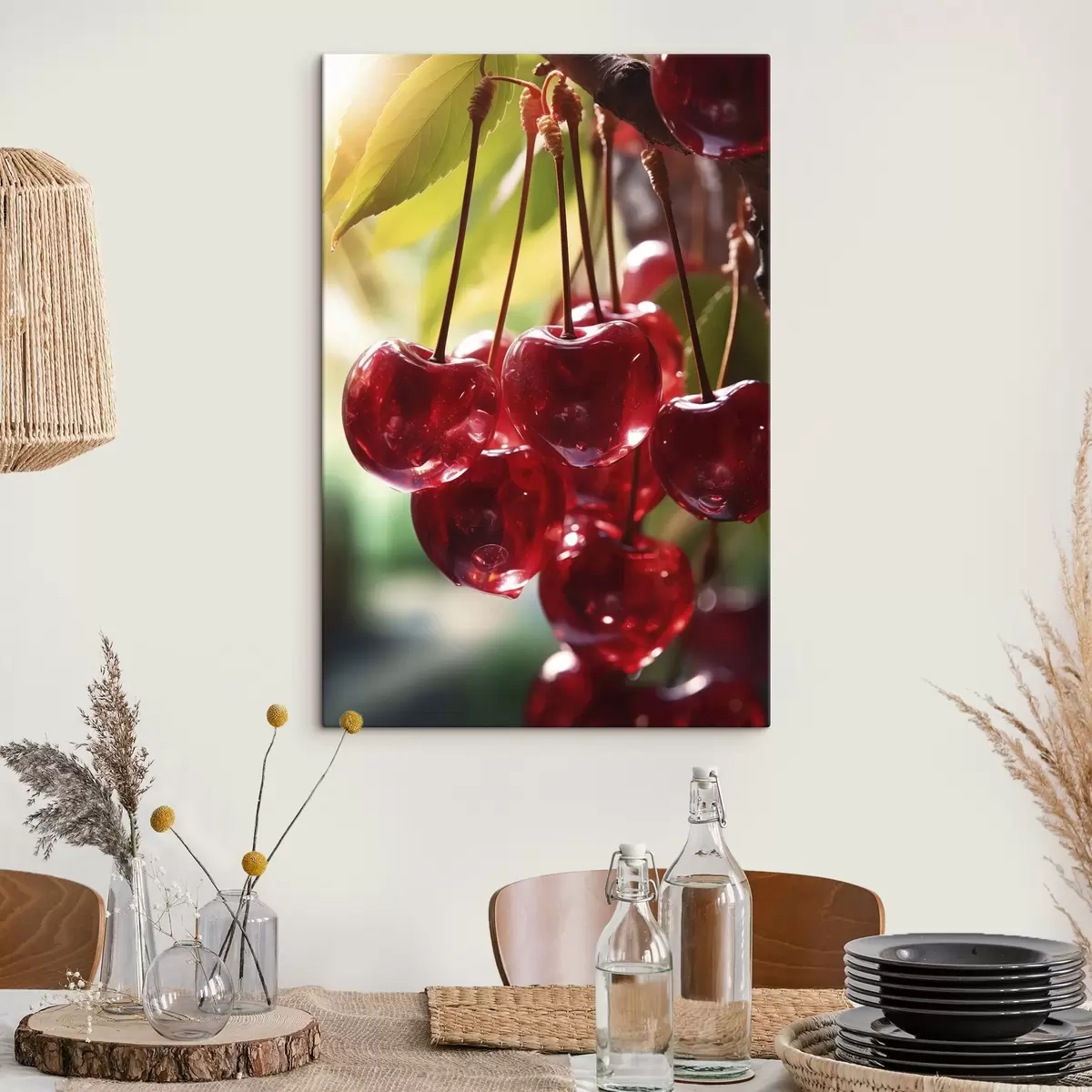 Obraz Jasne červené čerešne na slnku s45498