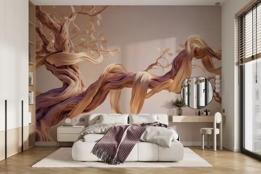 Fototapety Skrútený kmeň stromu s ozdobnými listami w09360