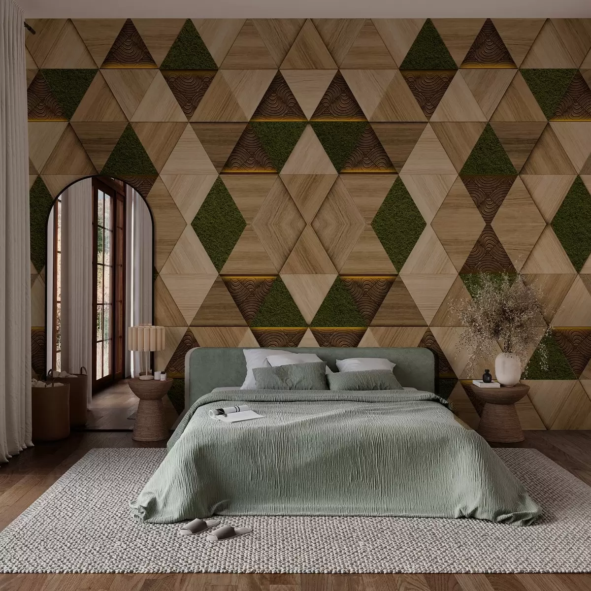 Fototapety Geometrický drevený ornament s machom w04459