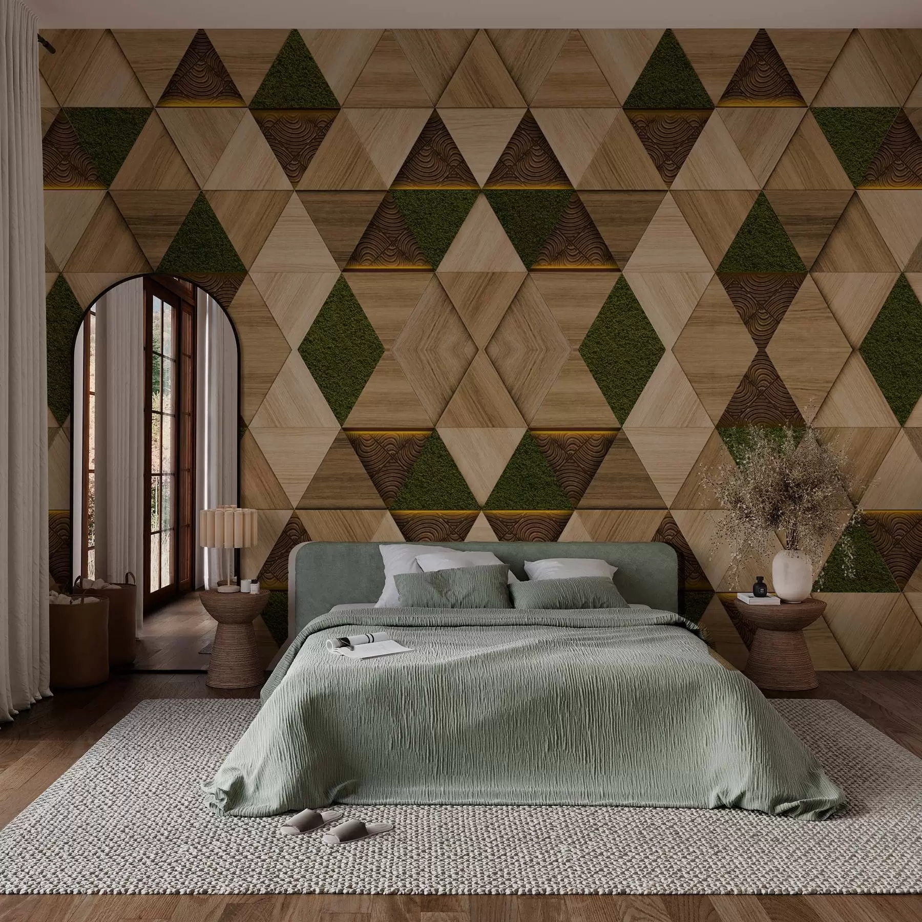 Fototapety Geometrický drevený ornament s machom w04459