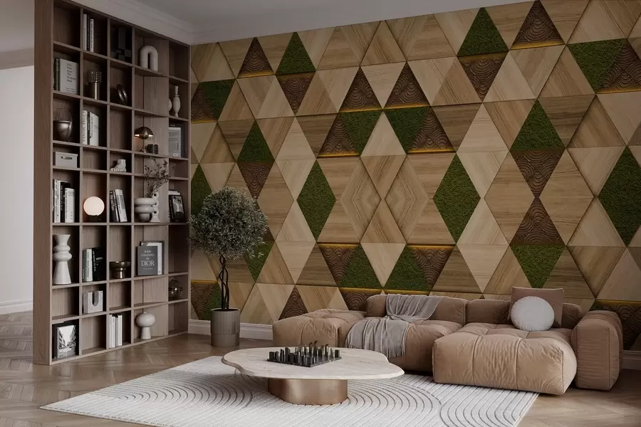 Fototapety Geometrický drevený ornament s machom w04459