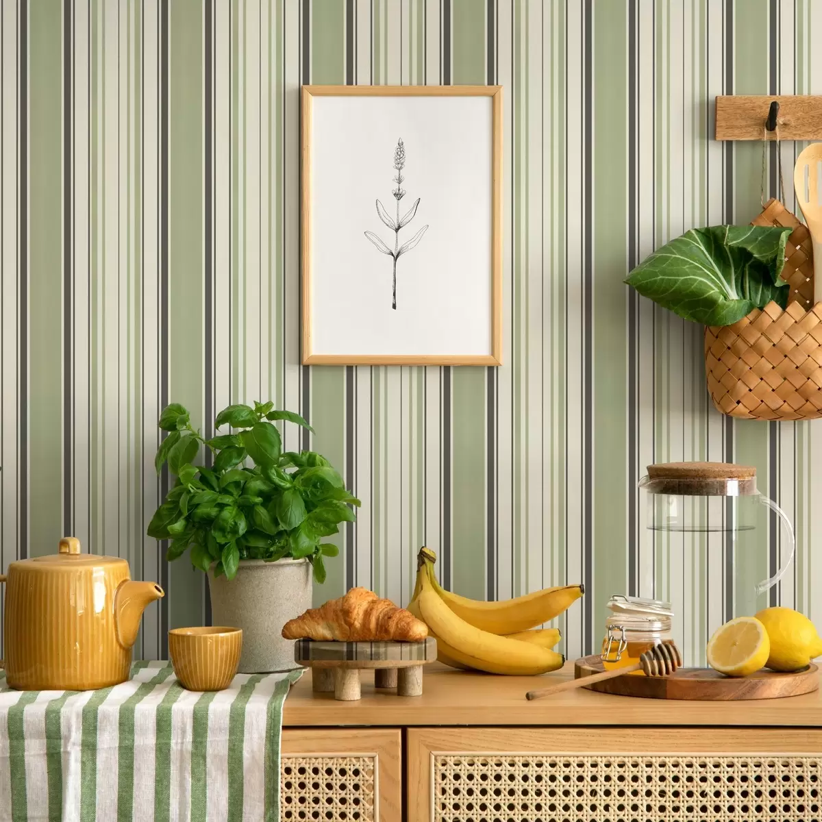 Tapety Krémové pozadie so zmesou zelených a čiernych pruhov a00563