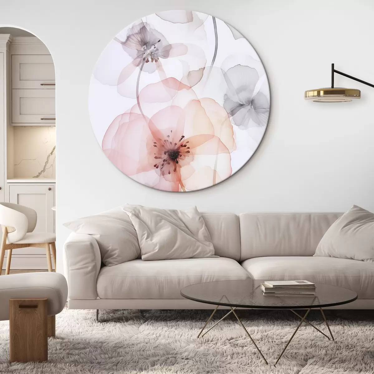 Okrúhle obrazy Kvety imitácia akvarelu r45681