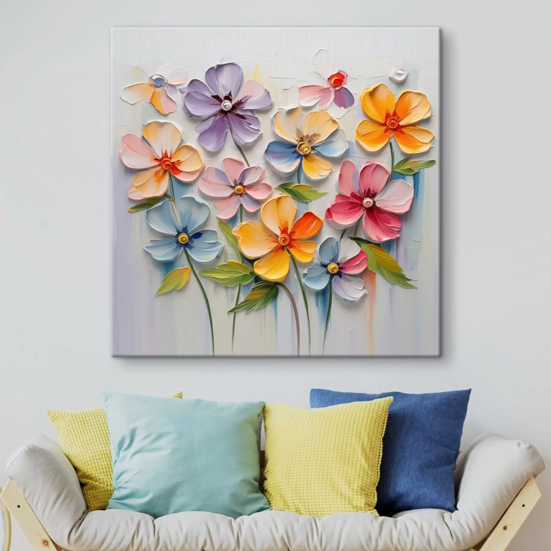 Obraz Kvetinové zátišie: pestrofarebné kvety v technike impasto s45598