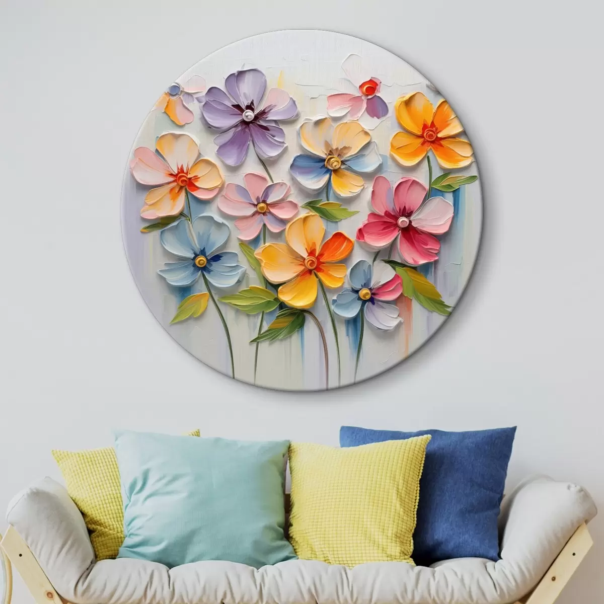 Okrúhle obrazy Kvetinové zátišie: pestrofarebné kvety v technike impasto r45598