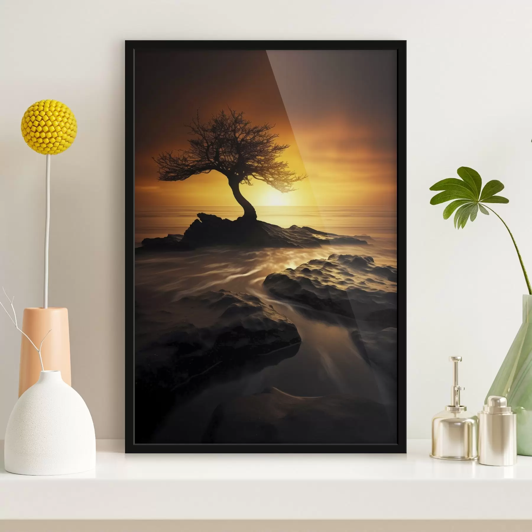 Fototapety Osamelý strom na útese pri západe slnka f45524