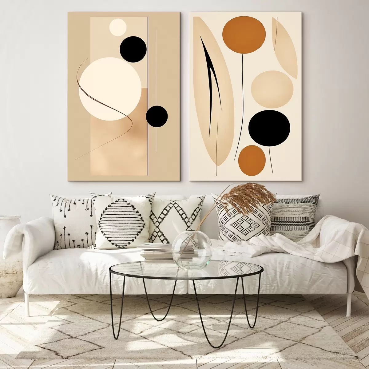 Obraz Minimalistické geometrické kruhy v béžových a čiernych tónoch m00685