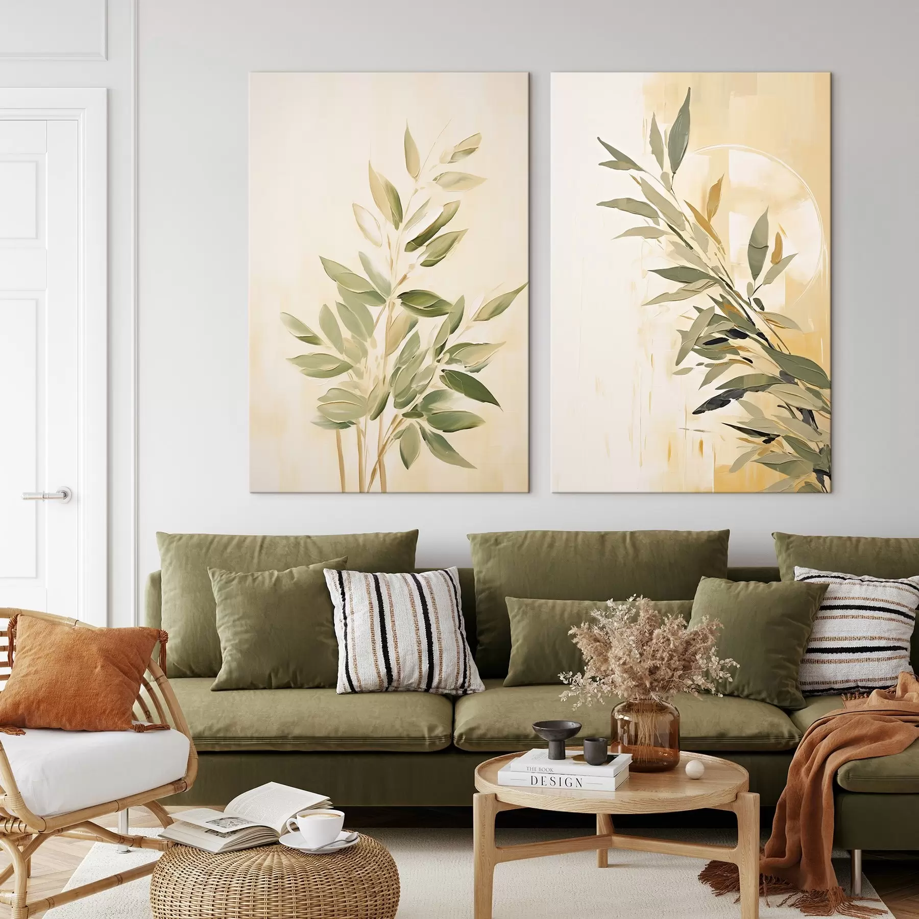 Obraz Botanická vetva so zelenými listami na teplom pozadí m00686