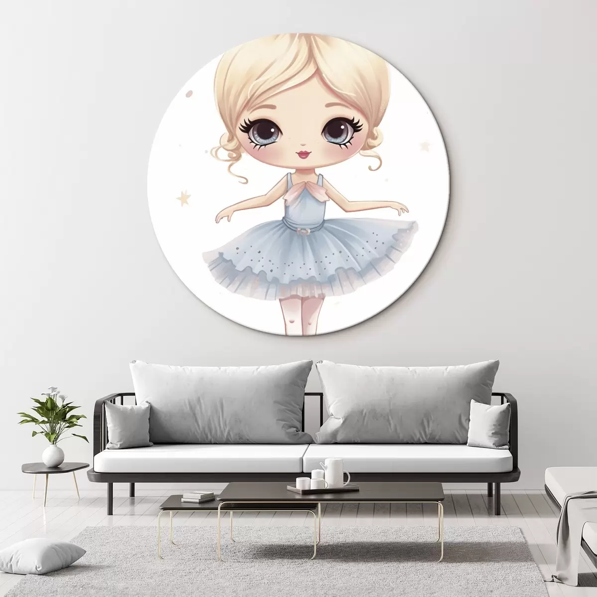 Okrúhle obrazy Bábika baletka v modrých šatách s mašľou r45481