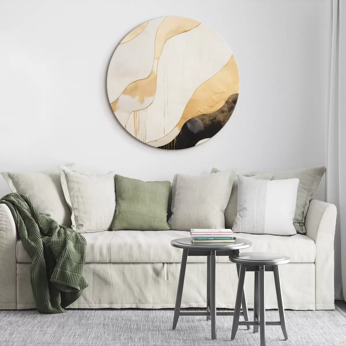Okrúhle obrazy Abstraktné oranžové a čierne vlnovky r45694