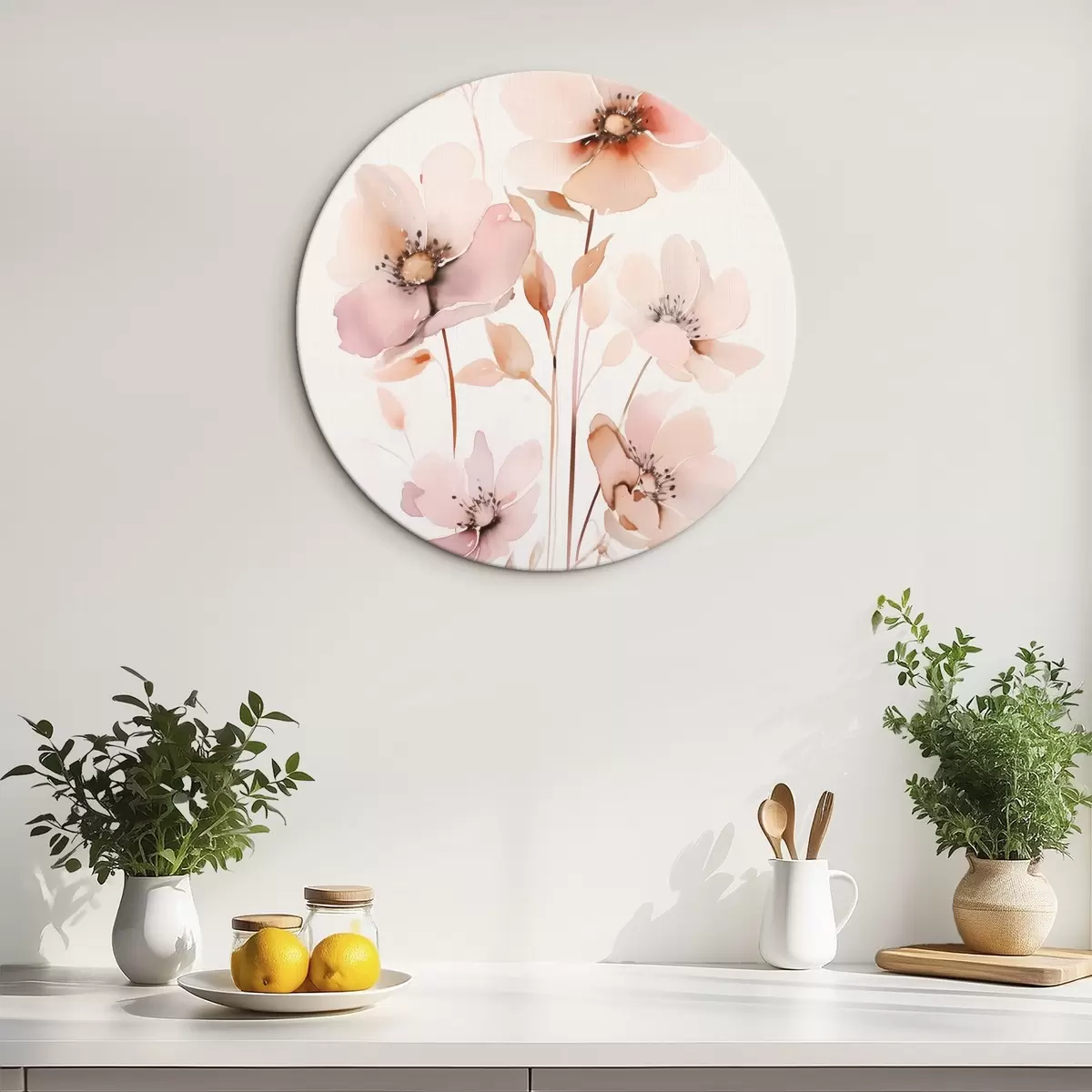 Okrúhle obrazy Akvarelové ružové kvety na tenkých stonkách r45701