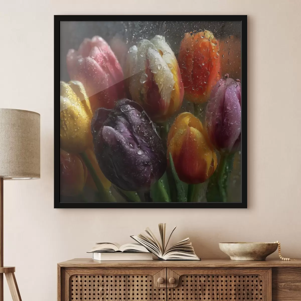 Plagáty Tulipány v daždi: jasné farby f45642