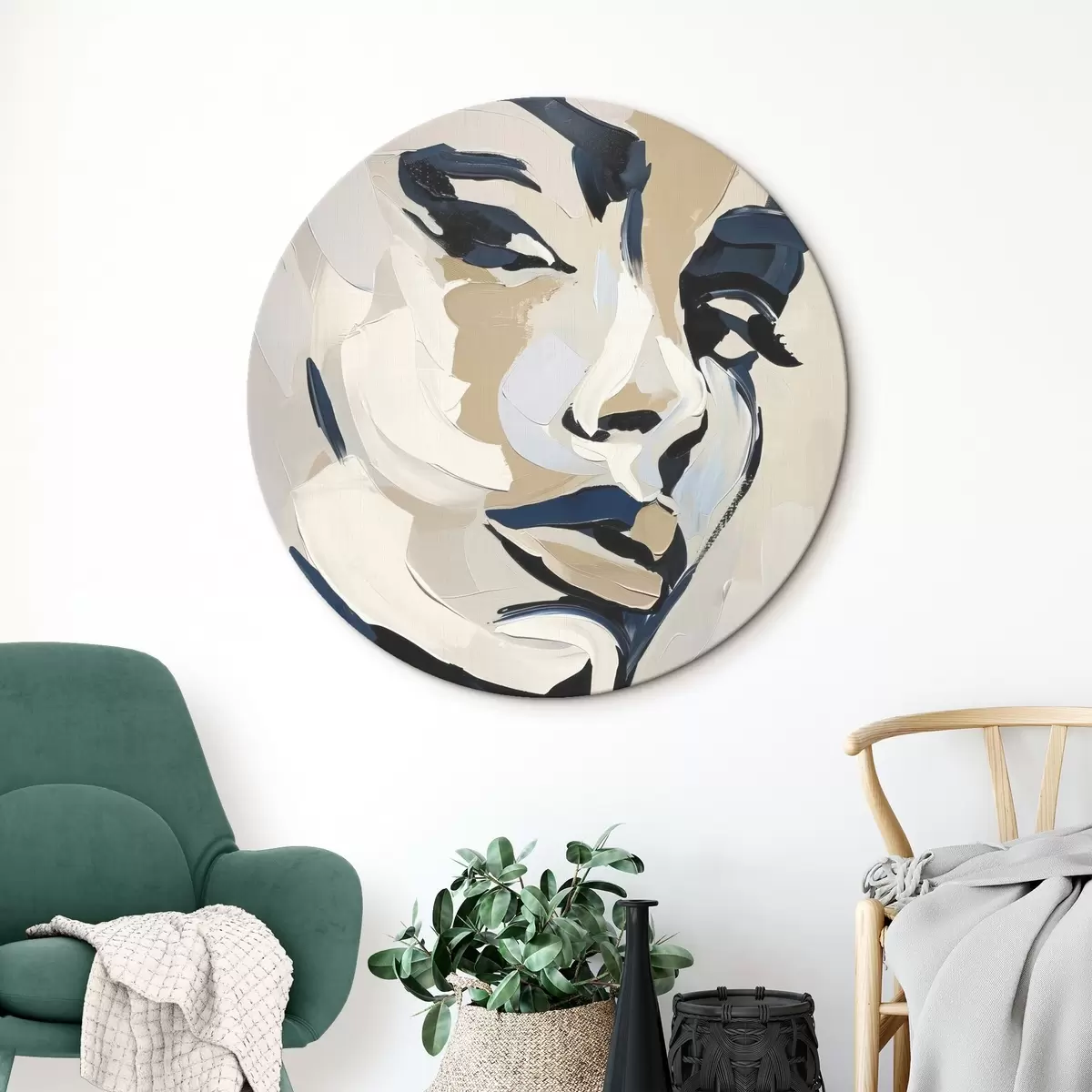 Okrúhle obrazy Abstraktný portrét ženy s imitáciou štetcom r45593