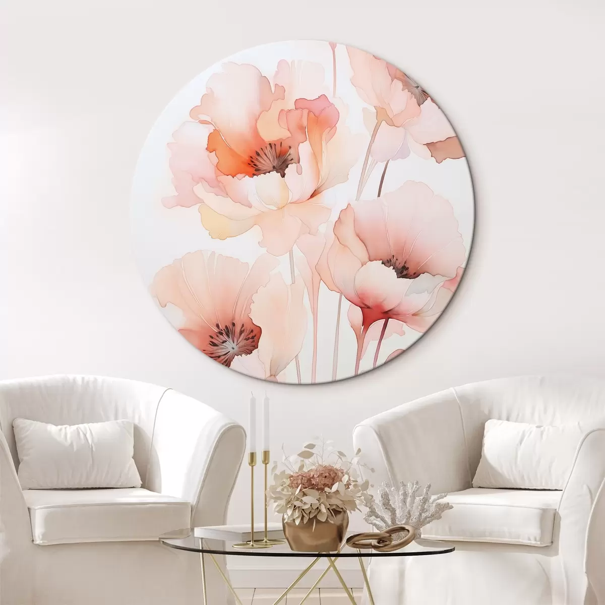 Okrúhle obrazy Makové kvety imitácia akvarel r45760
