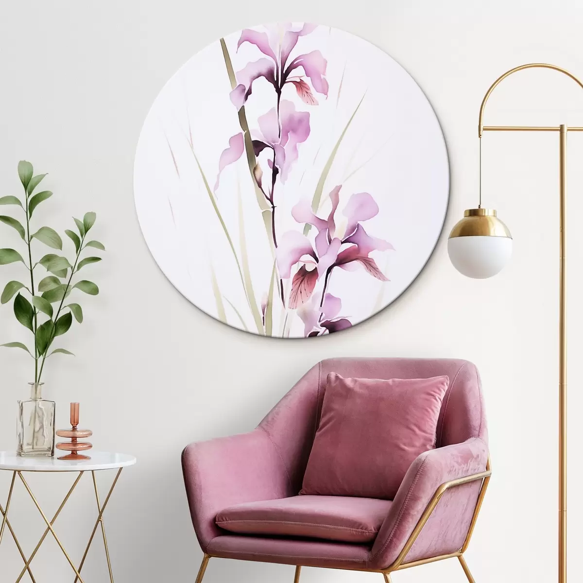 Okrúhle obrazy Kvety imitácia akvarelu r45763