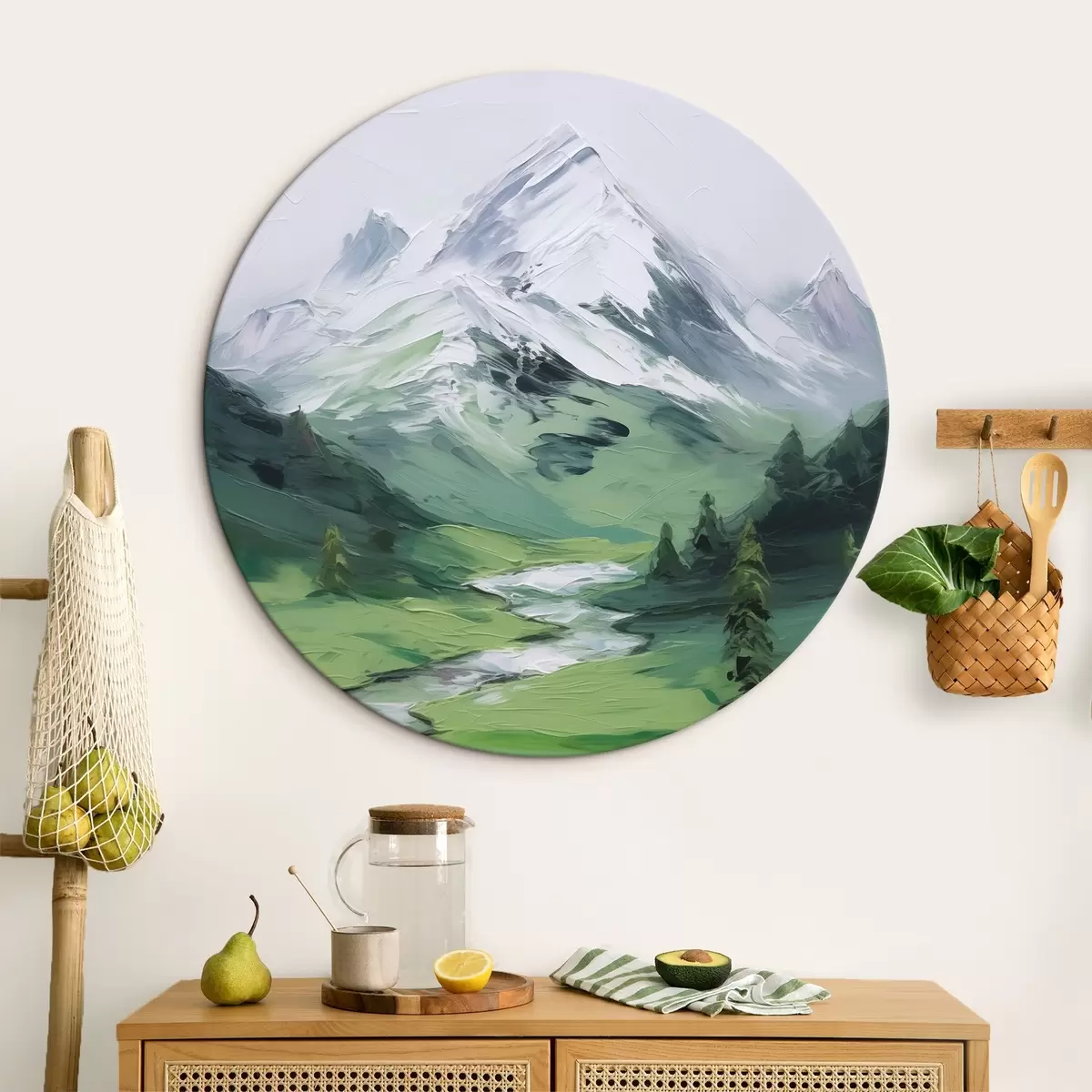 Okrúhle obrazy Maľba imitujúca horskú dolinu r45775