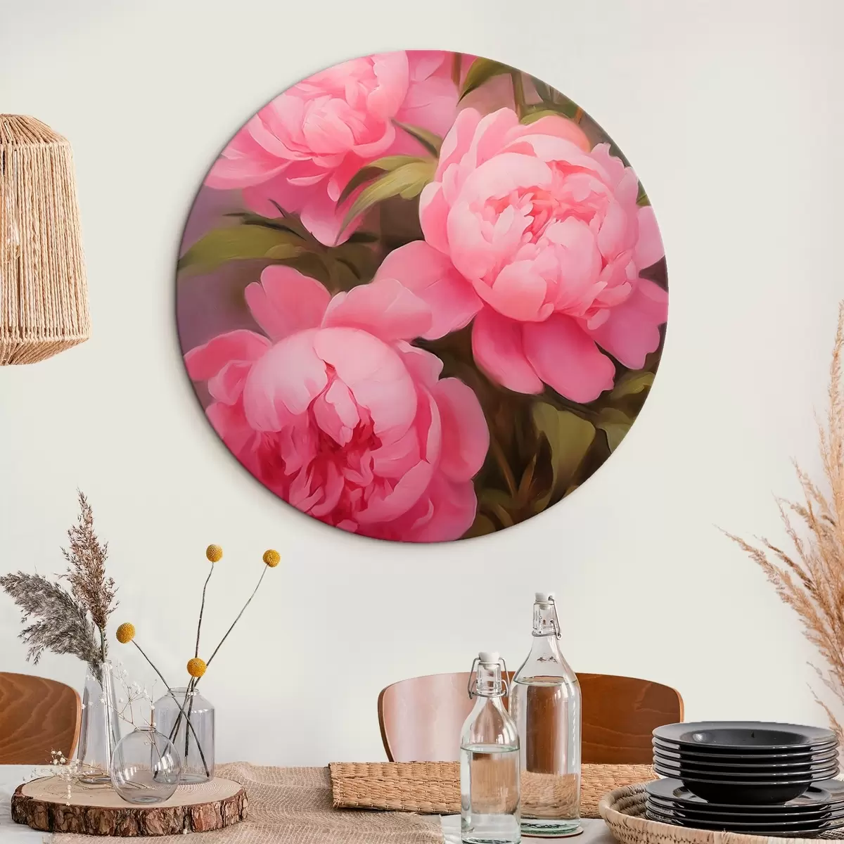 Okrúhle obrazy Ružové pivonky r45783