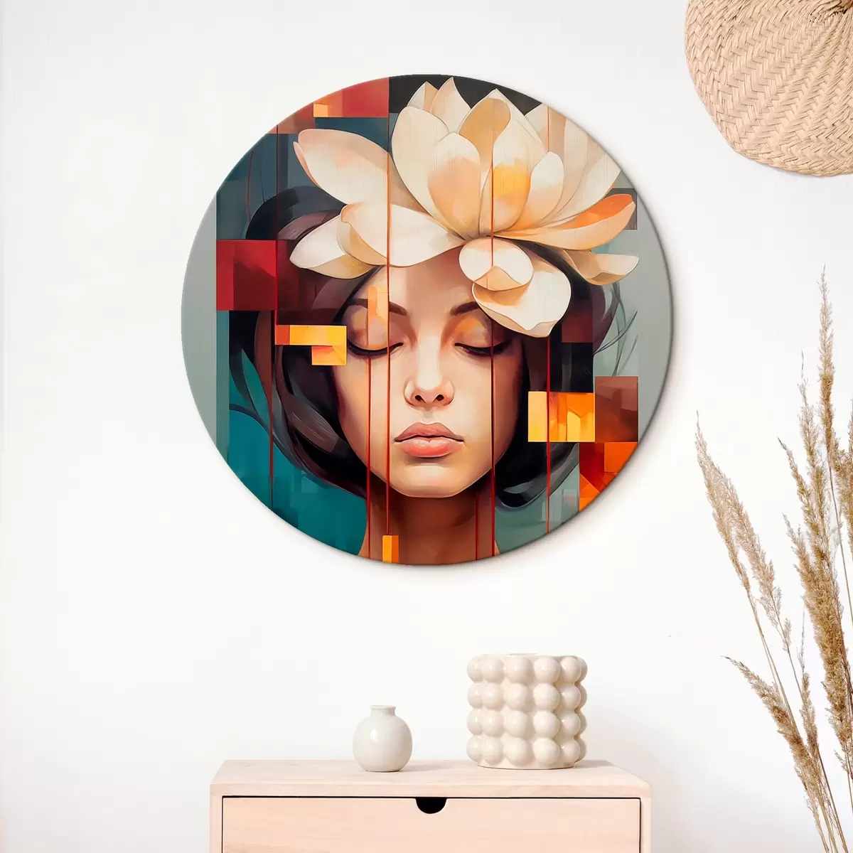 Okrúhle obrazy Žena s kvetinou r45796
