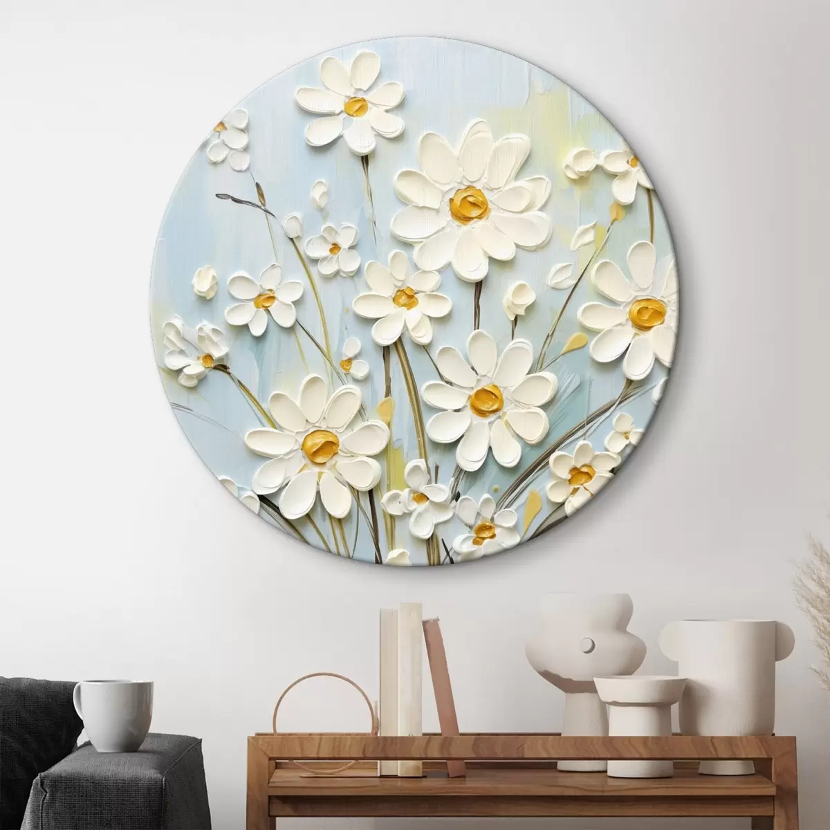 Okrúhle obrazy Textúrované sedmokrásky: impasto umenie s expresívnymi ťahmi štetca r45266