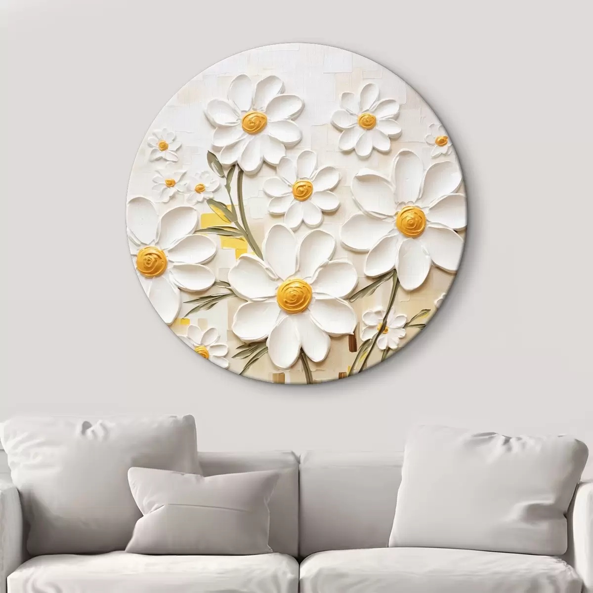 Okrúhle obrazy Kvetinová kompozícia v objemovom štýle s akcentmi r45267 Okrúhle obrazy Kvetinová kompozícia v objemovom štýle s akcentmi r45267