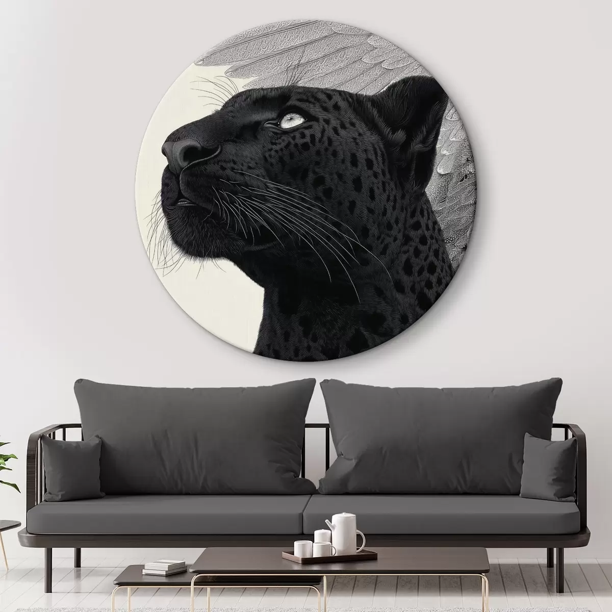 Okrúhle obrazy Grafická kompozícia: panter s krídlami r45548