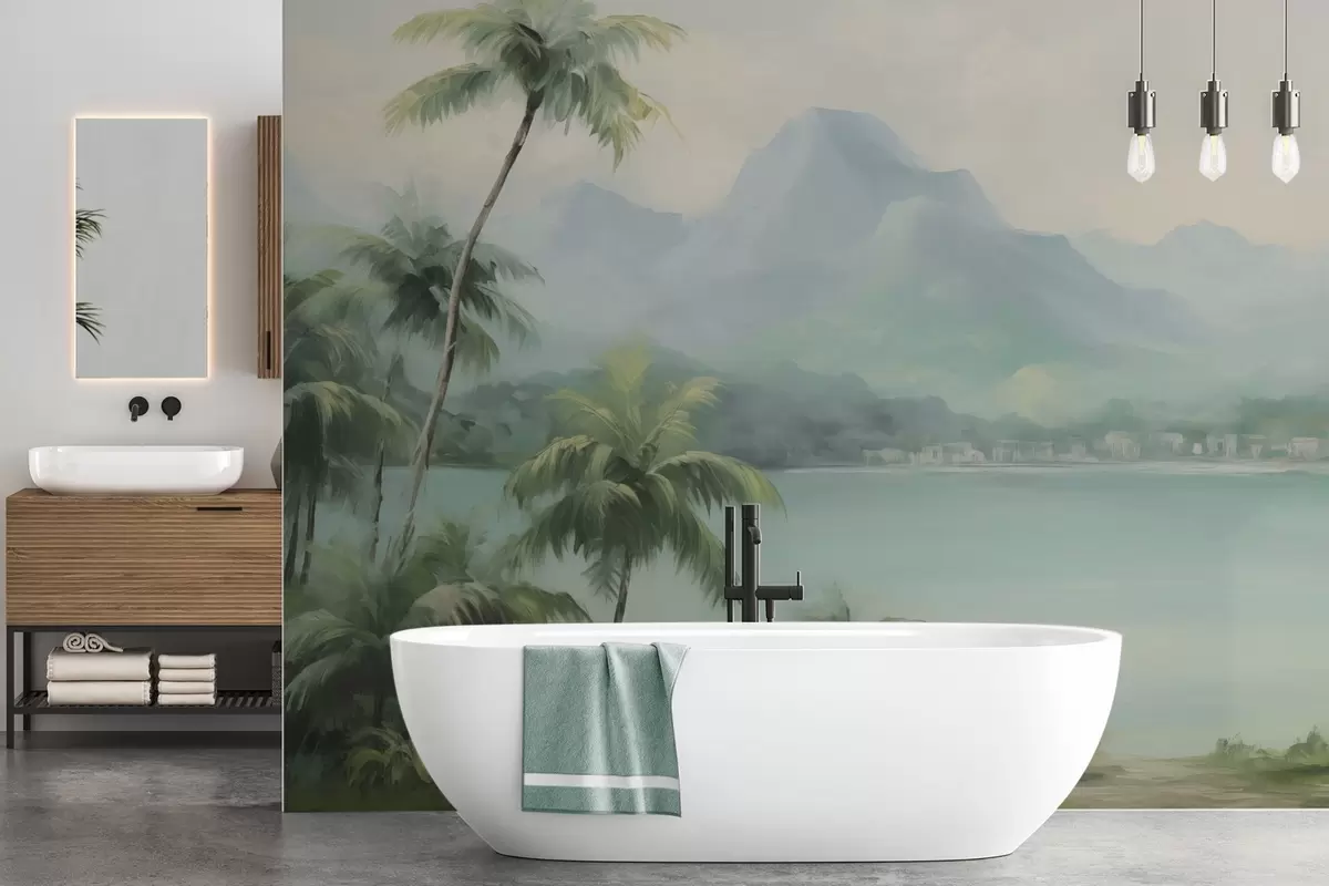 Fototapety Palmové stromy na pozadí hôr w04535