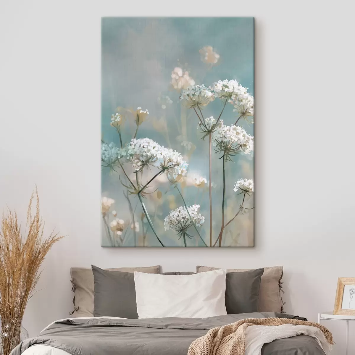 Obraz Kvety Queen Anne's Lace v akvarelovom štýle na modrom pozadí  s45721
