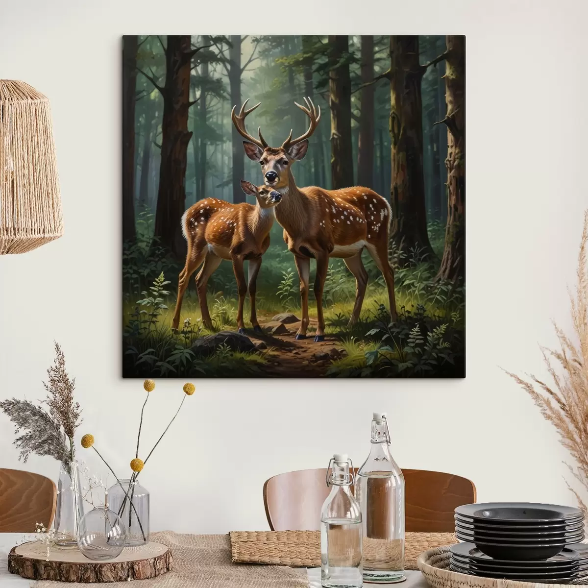 Obraz jeleň s mláďaťom v lese s45732