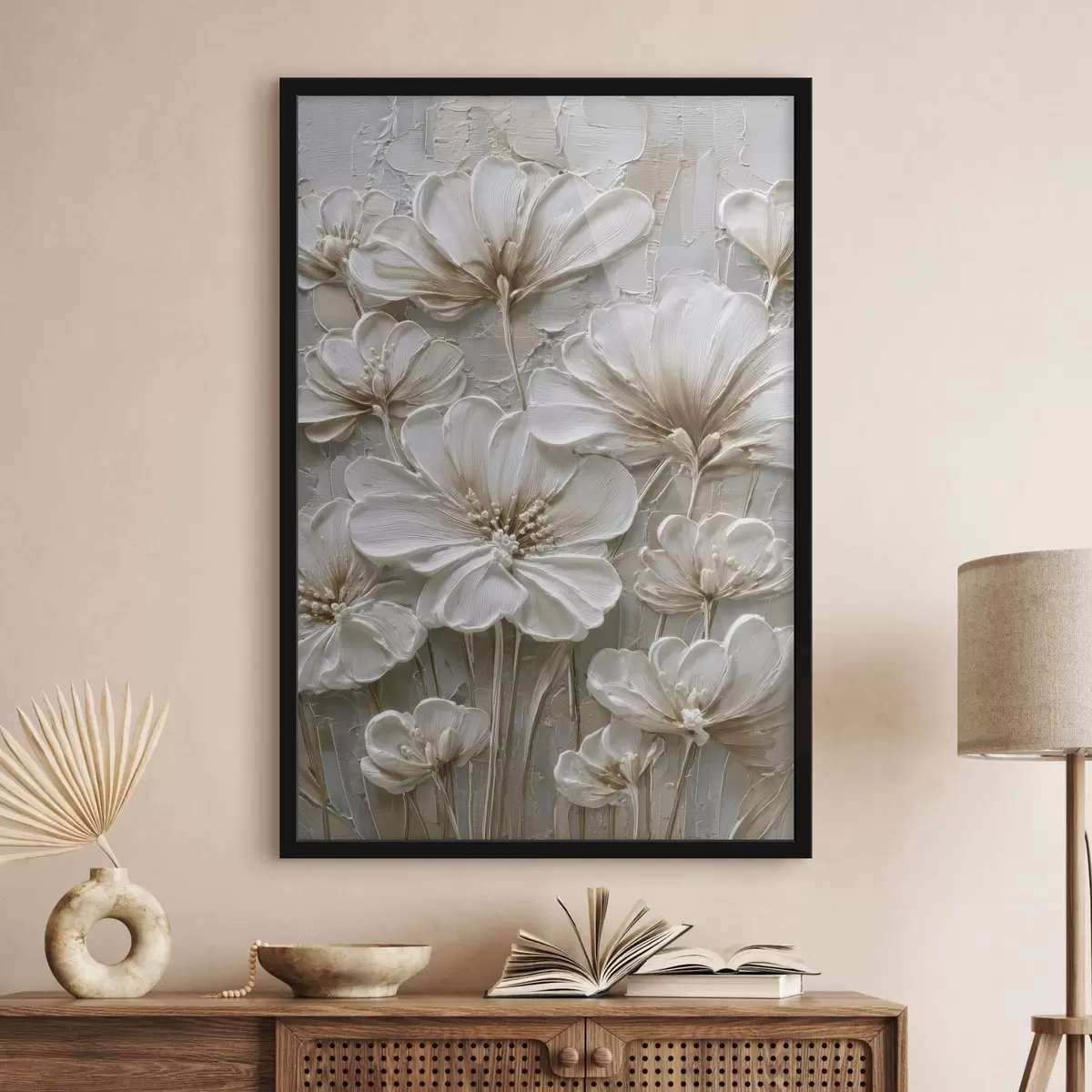 Plagáty krémové kvety s imitáciou impasto štýlu f45712