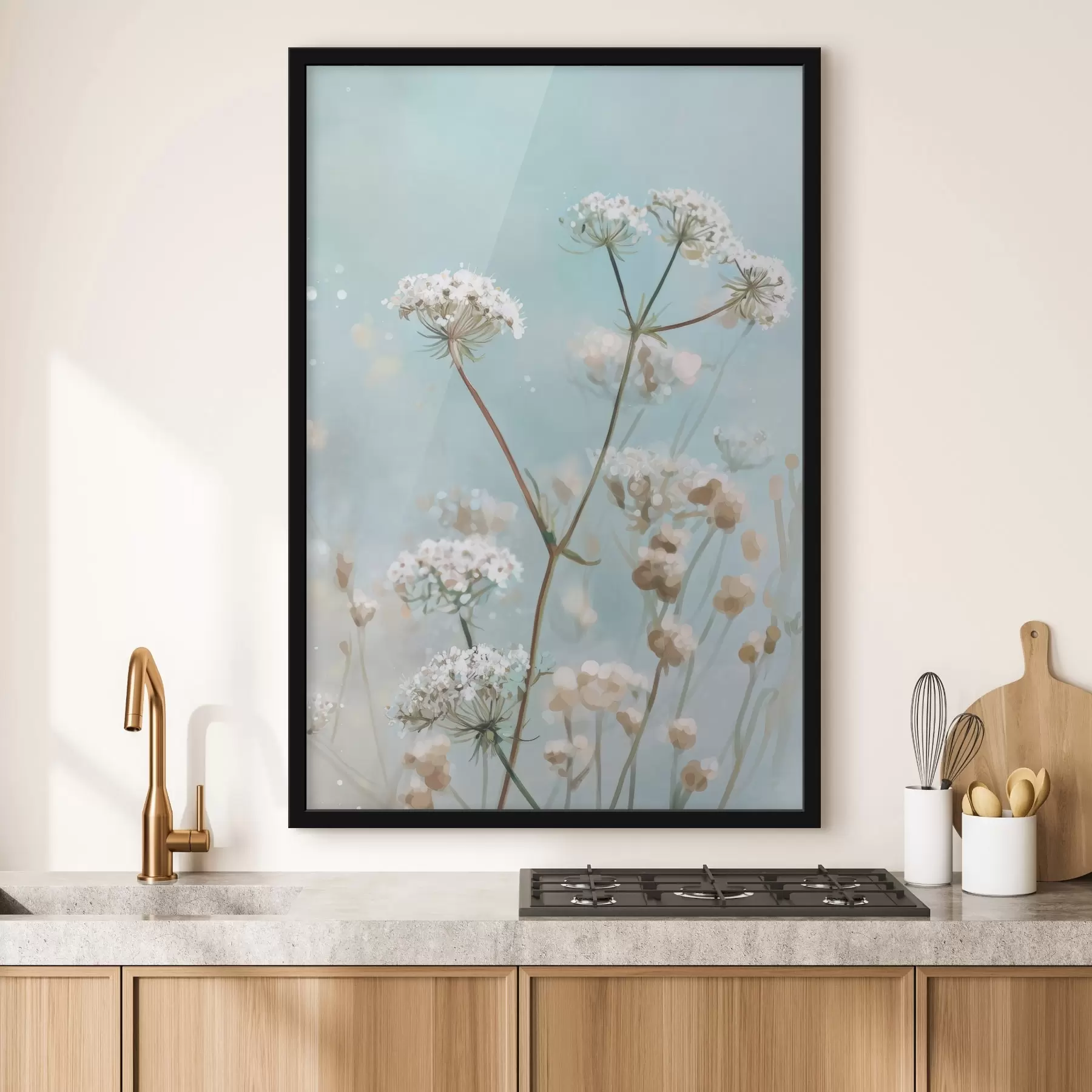 Fototapety Kvety Queen Anne's Lace v akvarelovom štýle na modrom pozadí f45722